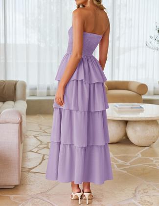Imagem de Vestido maxi ZESICA Summer 2025 sem alças, avental em camadas, roxo