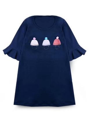 Imagem de Vestido Meia Manga Emoji com Pompom Marinho Cotton- Valeen Kids