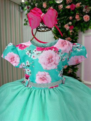 Imagem de Vestido Menina Bonita Jardim Encantado Maiza Verde - Tecido Tafetá e Tule