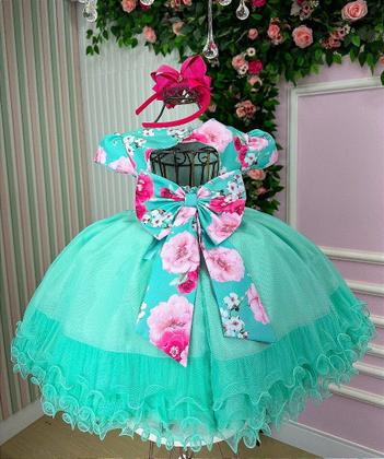 Imagem de Vestido Menina Bonita Jardim Encantado Maiza Verde - Tecido Tafetá e Tule