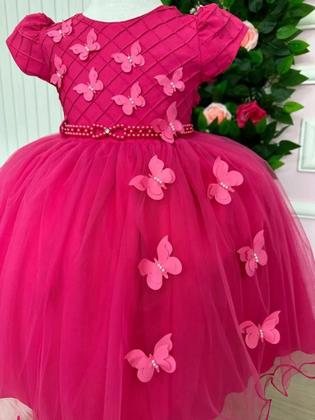 Imagem de Vestido Menina Bonita Pink C/ Aplique Borboletas Luxo