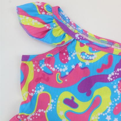 Imagem de Vestido Menina Canelado Estampado Manguinhas Verão Infantil