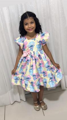 Imagem de Vestido Menina Elegante Infantil Todo Sublimado Stitch