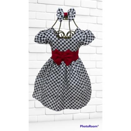 Imagem de Vestido Menina Elegante Infantil Xadrez Branco com Laço Vermelho