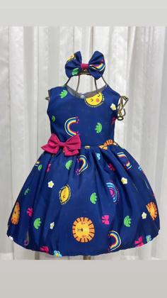 Imagem de Vestido Menina Infantil Elegante Azul Estampa Alegria