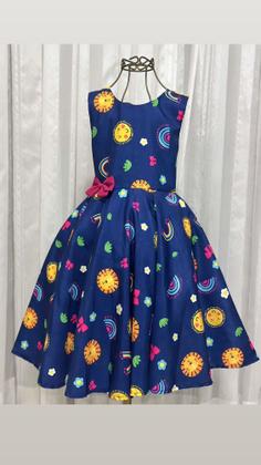 Imagem de Vestido Menina Infantil Elegante Azul Estampa Alegria