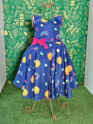 Imagem de Vestido Menina Infantil Elegante Azul Estampa Alegria