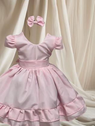 Imagem de Vestido Menina Infantil Elegante Liso Rosa