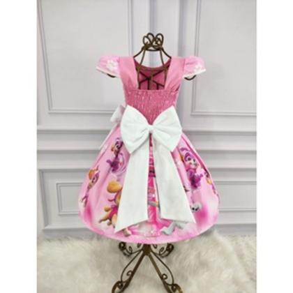 Imagem de Vestido Menina Infantil Temático Luxo Manga Viés Patrulha Canina Rosa