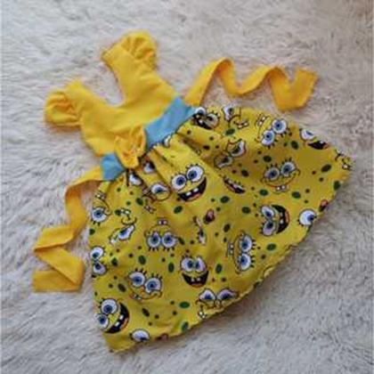 Imagem de Vestido Menina Infantil Temático Simples Bob Esponja Amarelo