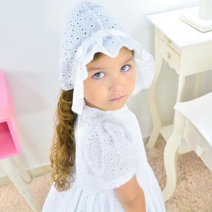 Imagem de Vestido Menina Laise Branco + Bolero + Touca: Batizado e Comunhão