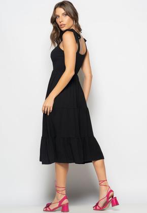 Imagem de Vestido Midi Babado Com Alça Amarração Malha Preto Salvatore