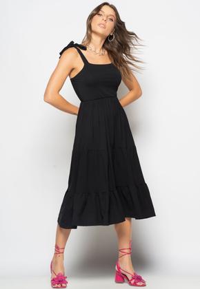 Imagem de Vestido Midi Babado Com Alça Amarração Malha Preto Salvatore