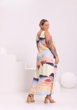 Imagem de Vestido Midi Chá Com Decote V E Fenda Lateral Em Viscose Lunender 49197