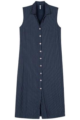 Imagem de Vestido Midi Chemise Feminino Listrado Marialícia - Elegante e Confortável