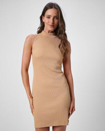 Imagem de Vestido Midi Colado Tubinho Malha canelada Premium C/ Gola Alta Cacharrel Moda Feminina Plus Size