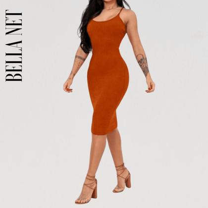 Imagem de Vestido Midi com Alcinhas Tecido Anarruga Vestido Tubinho Colado P ao GG Terracota