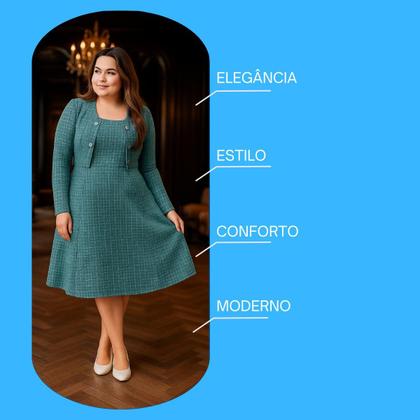 Imagem de Vestido Midi Com Bolero Elegante Moda Evangelica Plus Size