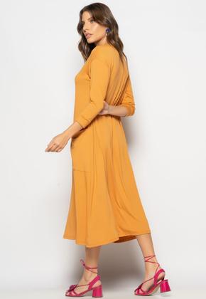 Imagem de Vestido Midi Com Bolsos E Manga 7/8 Caramelo Salvatore