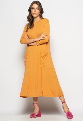 Imagem de Vestido Midi Com Bolsos E Manga 7/8 Caramelo Salvatore