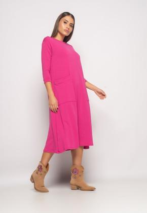 Imagem de Vestido Midi Com Bolsos E Manga 7/8 Moletinho Rosa Salvatore