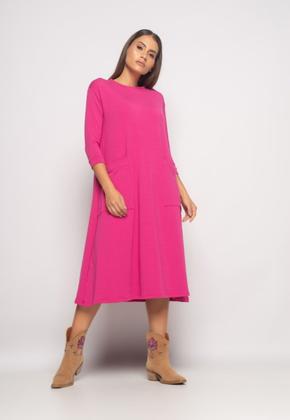 Imagem de Vestido Midi Com Bolsos E Manga 7/8 Moletinho Rosa Salvatore