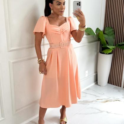 Imagem de Vestido Midi  Com Cinto em Linho Moda Cristã