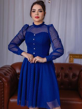 Imagem de Vestido Midi com Manga Longa Tule Poa com Botões