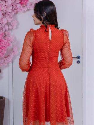 Imagem de Vestido Midi com Manga Longa Tule Poa com Botões