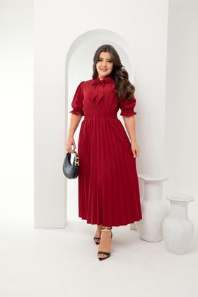 Imagem de Vestido Midi Culto Plissado Laço Pescoço Elegante Crepinho Único