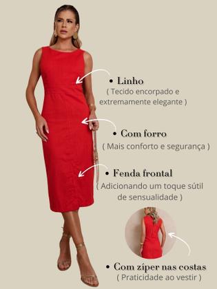 Imagem de Vestido Midi de Linho com Alças Largas e Fenda Sofisticada