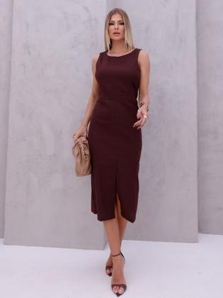 Imagem de Vestido Midi de Linho com Alças Largas e Fenda Sofisticada