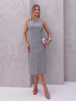 Imagem de Vestido Midi de Linho com Alças Largas e Fenda Sofisticada