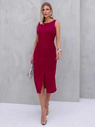 Imagem de Vestido Midi de Linho com Alças Largas e Fenda Sofisticada