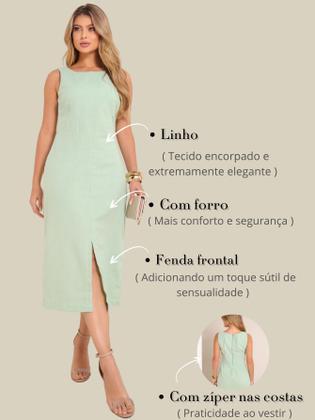 Imagem de Vestido Midi de Linho com Alças Largas e Fenda Sofisticada