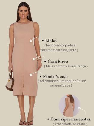 Imagem de Vestido Midi de Linho com Alças Largas e Fenda Sofisticada