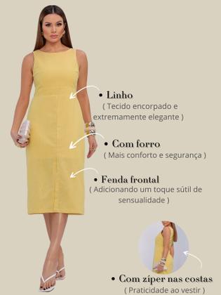 Imagem de Vestido Midi de Linho com Alças Largas e Fenda Sofisticada