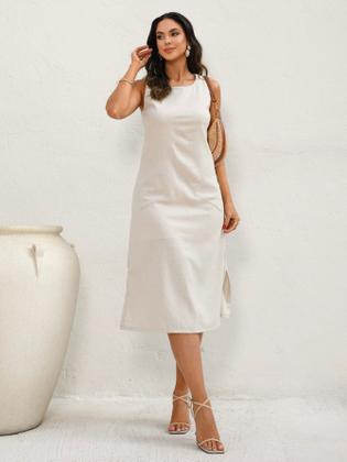 Imagem de Vestido Midi de Linho com Bolsos Laterais Versátil