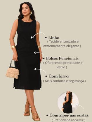 Imagem de Vestido Midi de Linho com Bolsos Laterais Versátil