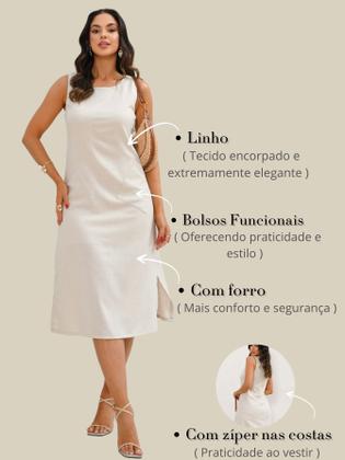 Imagem de Vestido Midi de Linho com Bolsos Laterais Versátil