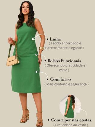 Imagem de Vestido Midi de Linho com Bolsos Laterais Versátil