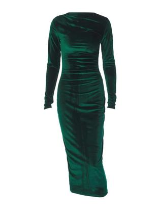 Imagem de Vestido Midi De Veludo Verde Feminino Com Manga Longa Dulzura Primavera Verão Elegante Para Festas E