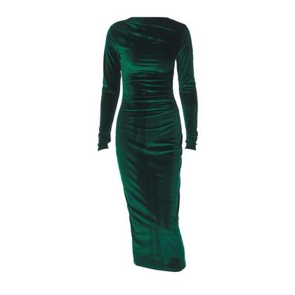 Imagem de Vestido Midi De Veludo Verde Feminino Com Manga Longa Dulzura Primavera Verão Elegante Para Festas E