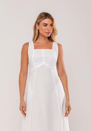 Imagem de Vestido Midi Decote Reto e Alça Larga Branco Salvatore