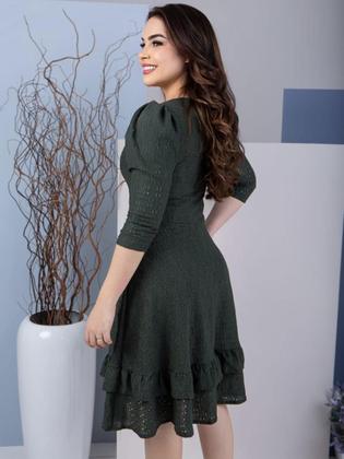 Imagem de Vestido Midi Elegante com Babado Manga 3/4 de Festa Lese Maravilhoso