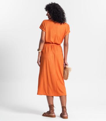 Imagem de Vestido Midi Em Ribana Canelada Lurex Rovitex Laranja