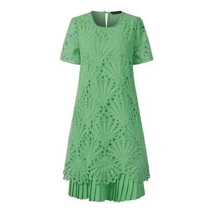 Imagem de Vestido Midi Feminino De Verão Com Renda E Patchwork ZANZEA Elegante Plissado Manga Curta Para Festa