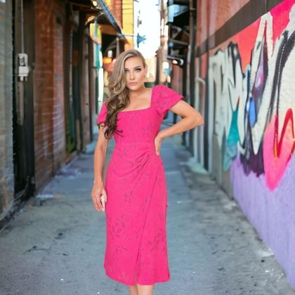 Imagem de Vestido Midi Feminino Malha Lese Manga Curta Evangelico Plus size
