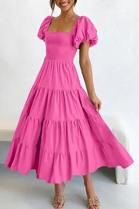 Imagem de Vestido midi feminino PRETTYGARDEN, de manga curta, rosa