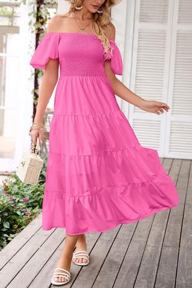 Imagem de Vestido midi feminino PRETTYGARDEN, de manga curta, rosa